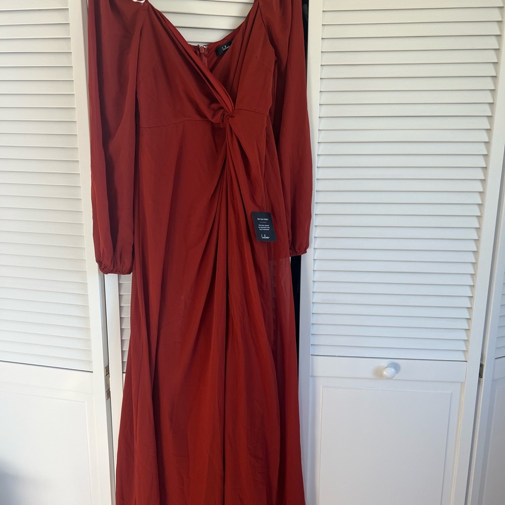 Composed Soiree Rust Orange Twist-Front Long Sleeve Dress